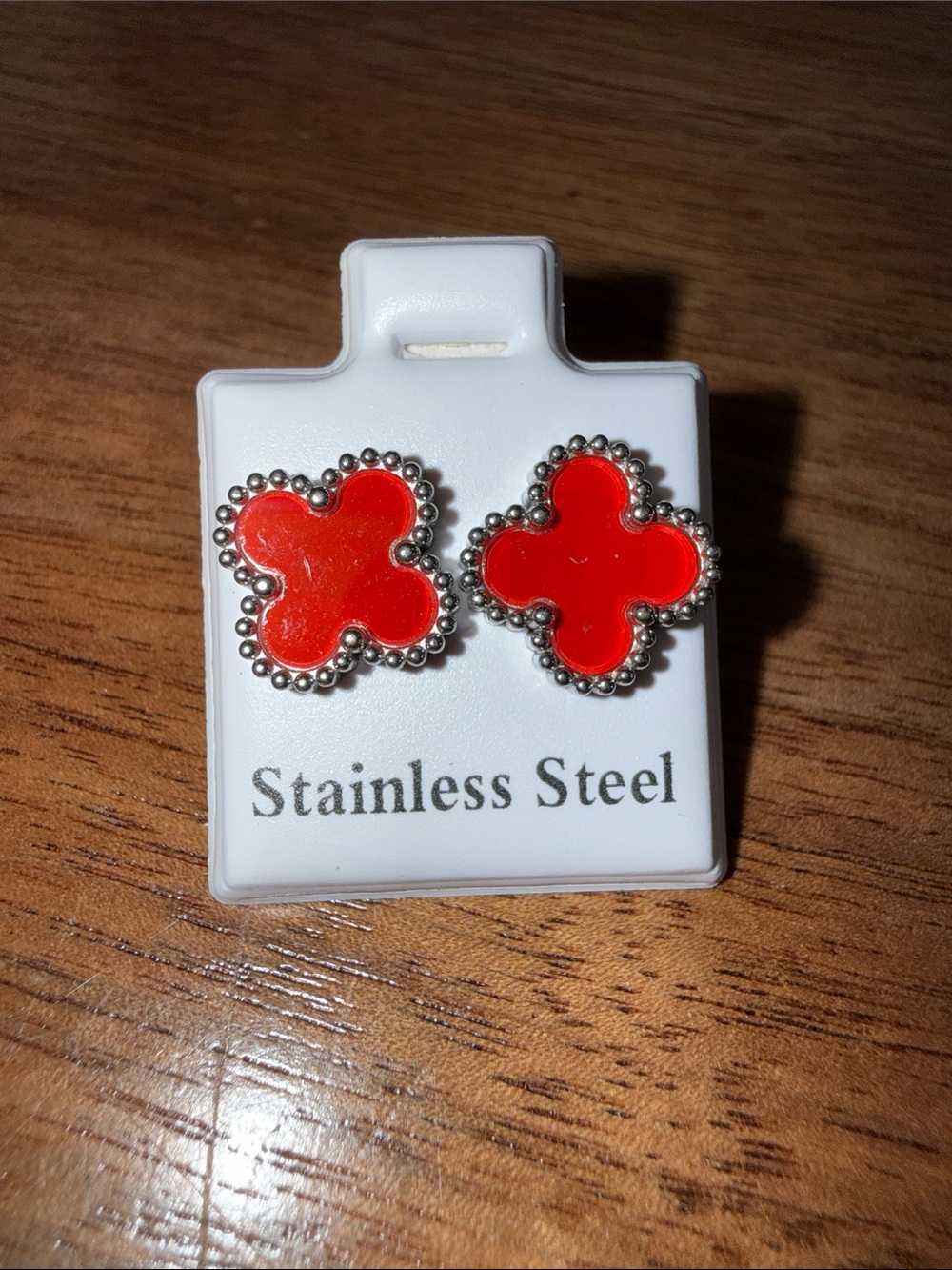 Red Clover Enamel Stainless Steel Stud Earrings